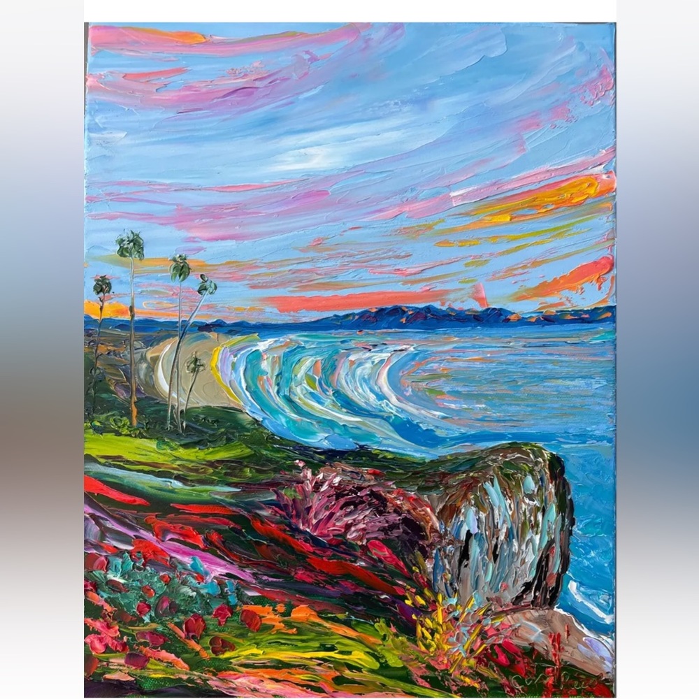 Pismo Beach California Oil Painting On Canvas 14 X 11 Inches Impasto Palette Art